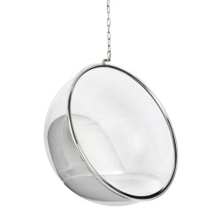 JH-200.WHITEPU Fotel wiszący BUBBLE poduszka  biała - korpus akryl, poduszka ekoskóra King Home