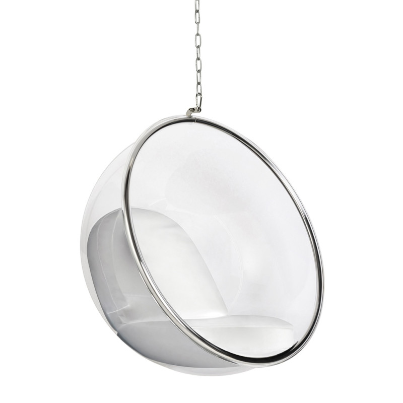 JH-200.WHITEPU Fotel wiszący BUBBLE poduszka  biała - korpus akryl, poduszka ekoskóra King Home