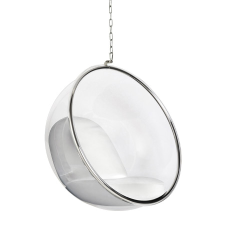 JH-200.WHITEPU Fotel wiszący BUBBLE poduszka  biała - korpus akryl, poduszka ekoskóra King Home