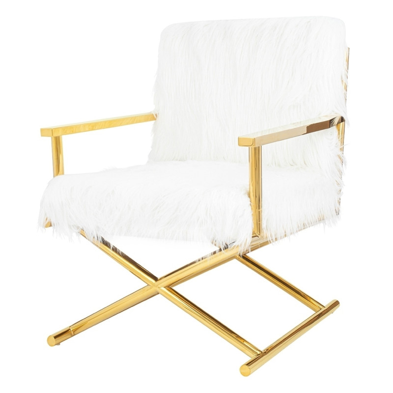 82669 KARE fotel MR. FLUFFY biały / złoty King Home