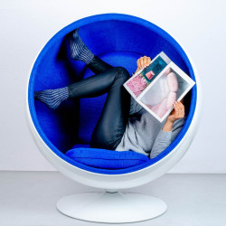 JH-066.BLUE Fotel BALL biało-niebieski - włókno szklane King Home