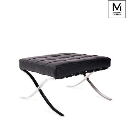 KH1501100171 MODESTO podnóżek BARCELON czarny - ekoskóra, stal polerowana King Home