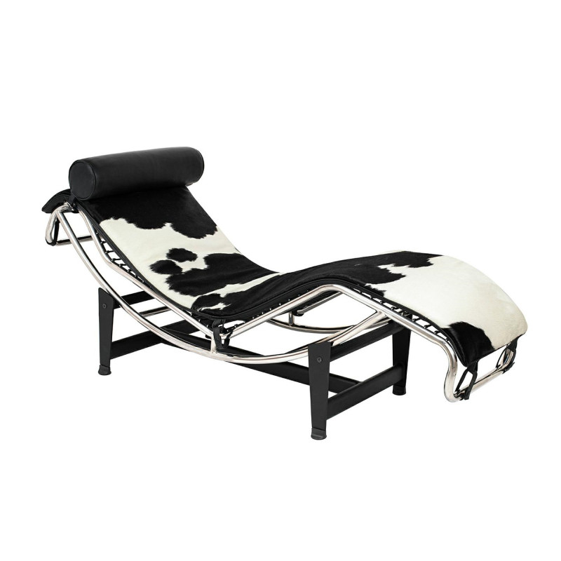 KH1501100166 Leżanka DIVANO PONY czarno biała - skóra naturalna, chrom King Home