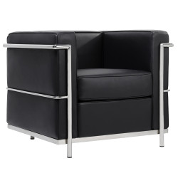 KH1501100200 Fotel SOFT LC2 czarny - włoska skóra naturalna, chrom King Home