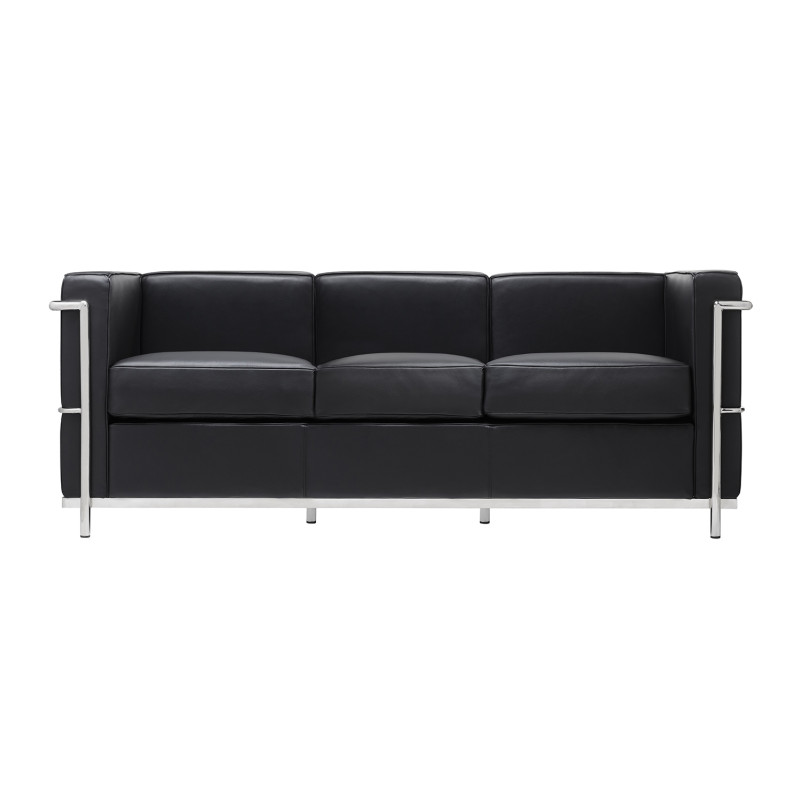KH1501100202 Sofa trzyosobowa SOFT LC2 czarna - włoska skóra naturalna, metal King Home