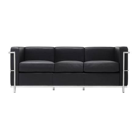 KH1501100202 Sofa trzyosobowa SOFT LC2 czarna - włoska skóra naturalna, metal King Home