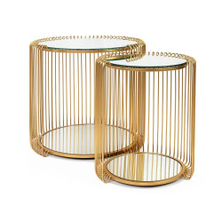 87673 KARE zestaw stolików WIRE DOUBLE II mosiądz King Home