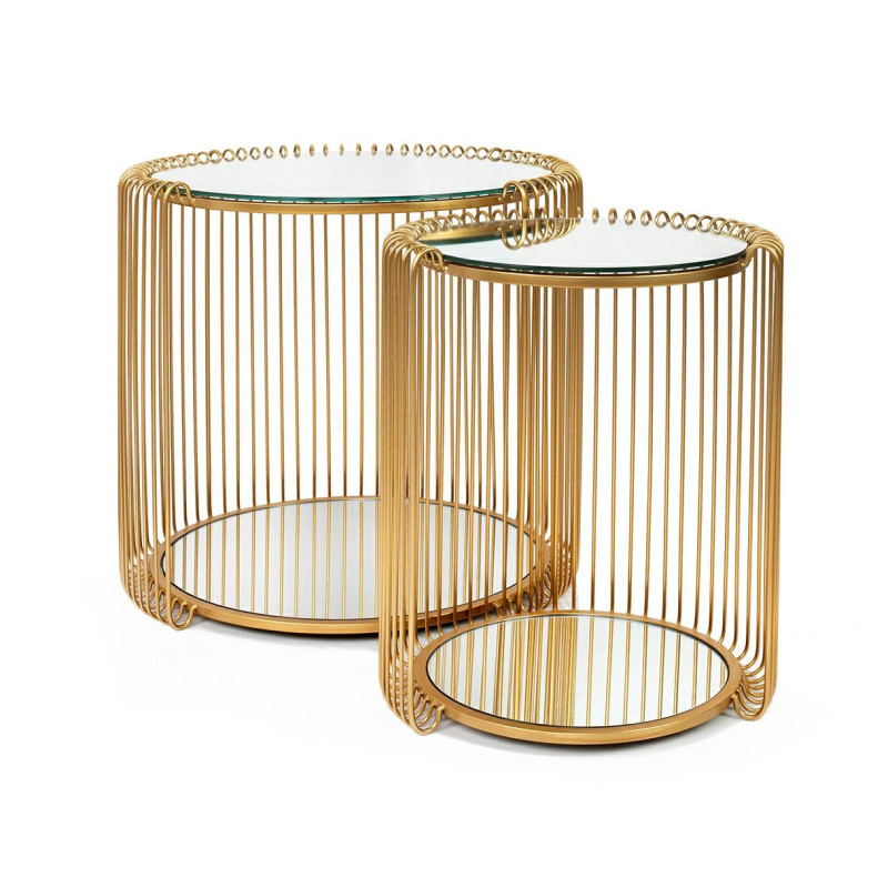 87673 KARE zestaw stolików WIRE DOUBLE II mosiądz King Home