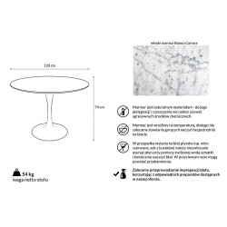 GT-09M.FI120 Stół TULIP MARBLE 120 CARRARA biały - blat okrągły marmurowy, metal King Home