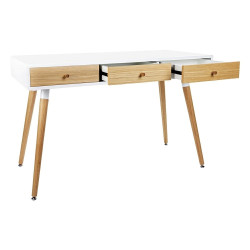 LL-009 Biurko ARONE dąb - biały blat, dębowe szuflady i nogi King Home