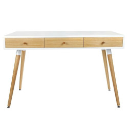 LL-009 Biurko ARONE dąb - biały blat, dębowe szuflady i nogi King Home