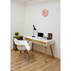 LL-009 Biurko ARONE dąb - biały blat, dębowe szuflady i nogi King Home