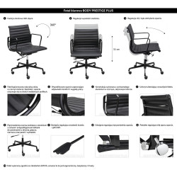 B055.BLACKL Fotel biurowy BODY PRESTIGE PLUS czarny - skóra naturalna, aluminium King Home