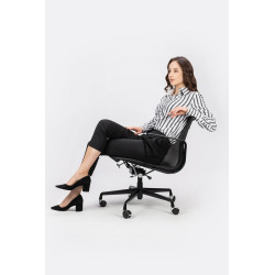 B055.BLACKL Fotel biurowy BODY PRESTIGE PLUS czarny - skóra naturalna, aluminium King Home