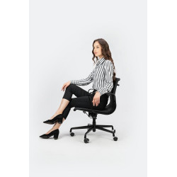 B055.BLACKL Fotel biurowy BODY PRESTIGE PLUS czarny - skóra naturalna, aluminium King Home