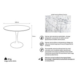 GT-09M.FI100 Stół TULIP MARBLE 100 CARRARA biały - blat okrągły marmurowy, metal King Home