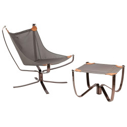 HE469-3-HE456-318 Fotel ARNI LOW z podnóżkiem - pomarańczowa ekoskóra, podstawa ciemna miedziana King Home