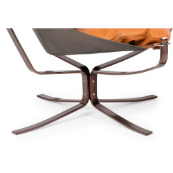 HE469-3-HE456-318 Fotel ARNI LOW z podnóżkiem - pomarańczowa ekoskóra, podstawa ciemna miedziana King Home