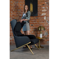 MSE011000304.E43V41 Fotel HAMPTON VELVET czarny, ekoskóra czarna - złota podstawa King Home