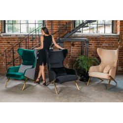 MSE011000304.E43V41 Fotel HAMPTON VELVET czarny, ekoskóra czarna - złota podstawa King Home