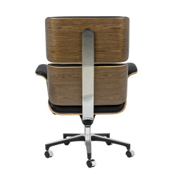 YS-6809.BLACK.WALNUT Fotel biurowy LOUNGE BUSINESS czarny - sklejka orzech, skóra naturalna, stal polerowana King Home
