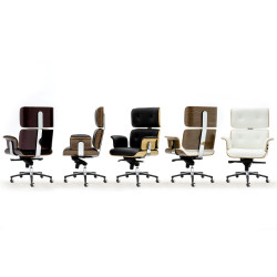 YS-6809.BLACK.WALNUT Fotel biurowy LOUNGE BUSINESS czarny - sklejka orzech, skóra naturalna, stal polerowana King Home