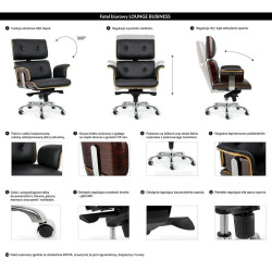 YS-6809.BLACK.WALNUT Fotel biurowy LOUNGE BUSINESS czarny - sklejka orzech, skóra naturalna, stal polerowana King Home