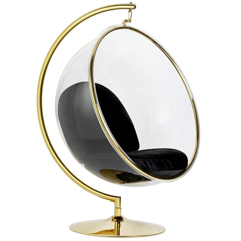 JH200-1.BLACK.VELVET Fotel BUBBLE STAND GOLD VELVET poduszka czarna King Home