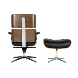 YS-6809.SET.WALNUT Fotel biurowy LOUNGE BUSINESS czarny z podnóżkiem - sklejka orzech, skóra naturalna, stal polerowana King 