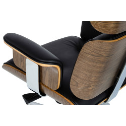 YS-6809.SET.WALNUT Fotel biurowy LOUNGE BUSINESS czarny z podnóżkiem - sklejka orzech, skóra naturalna, stal polerowana King 