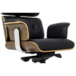 YS-6809.SET.WALNUT Fotel biurowy LOUNGE BUSINESS czarny z podnóżkiem - sklejka orzech, skóra naturalna, stal polerowana King 
