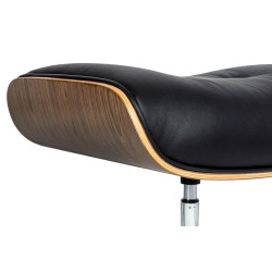 YS-6809.SET.WALNUT Fotel biurowy LOUNGE BUSINESS czarny z podnóżkiem - sklejka orzech, skóra naturalna, stal polerowana King 
