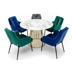 KH1201100128 Stół GLAM MARBLE 110 - MDF, złota podstawa King Home