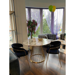 KH1201100128 Stół GLAM MARBLE 110 - MDF, złota podstawa King Home