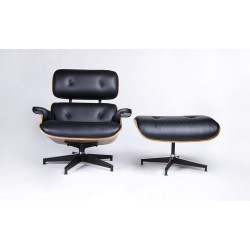 KH1501100105 Fotel LOUNGE HM czarny / orzech  z podnóżkiem King Home