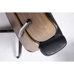 KH1501100105 Fotel LOUNGE HM czarny / orzech  z podnóżkiem King Home