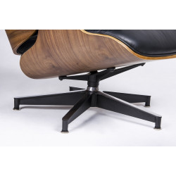 KH1501100105 Fotel LOUNGE HM czarny / orzech  z podnóżkiem King Home