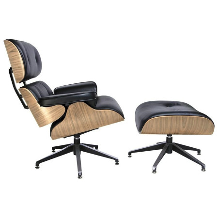 KH1501100143 Fotel LOUNGE czarny / jesion z podnóżkiem King Home