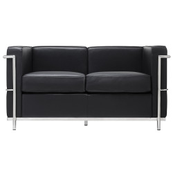 KH1501100201 Sofa dwuosobowa SOFT LC2 czarna - włoska skóra naturalna, metal King Home