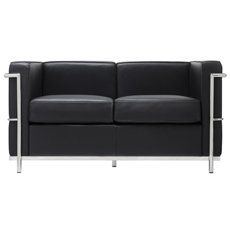 KH1501100201 Sofa dwuosobowa SOFT LC2 czarna - włoska skóra naturalna, metal King Home
