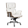 YS-6809.WHITE.WALNUT Fotel biurowy LOUNGE BUSINESS biały - sklejka orzech,włoska skóra naturalna, stal polerowana King Home
