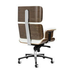YS-6809.WHITE.WALNUT Fotel biurowy LOUNGE BUSINESS biały - sklejka orzech,włoska skóra naturalna, stal polerowana King Home