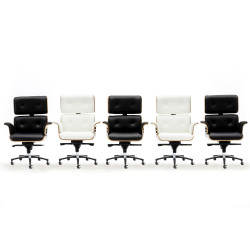 YS-6809.WHITE.WALNUT Fotel biurowy LOUNGE BUSINESS biały - sklejka orzech,włoska skóra naturalna, stal polerowana King Home