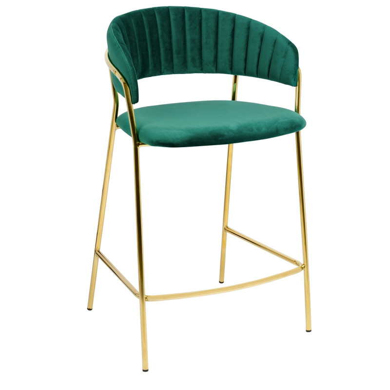 KH1201100129.61 Krzesło barowe MARGO 65 ciemny zielony - welur, podstawa złota King Home