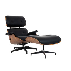 KH1501100107 Fotel LOUNGE HM XL czarny / orzech z podnóżkiem King Home