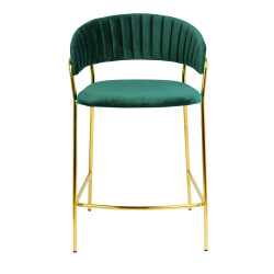 KH1201100129.61 Krzesło barowe MARGO 65 ciemny zielony - welur, podstawa złota King Home
