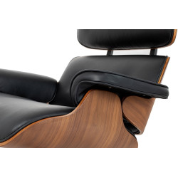 KH1501100107 Fotel LOUNGE HM XL czarny / orzech z podnóżkiem King Home