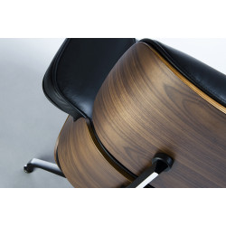 KH1501100140 Fotel LOUNGE czarny / orzech z podnóżkiem King Home