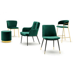 KH1201100129.61 Krzesło barowe MARGO 65 ciemny zielony - welur, podstawa złota King Home