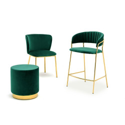 KH1201100129.61 Krzesło barowe MARGO 65 ciemny zielony - welur, podstawa złota King Home
